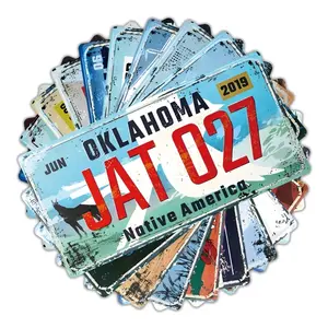 12-Pack Retro License Plate Tin Signs, Vintage Decor, American States Themed Wall Decor, Perfect for Garage & Bar, Universal Setting, Vintage Metal Sign