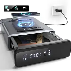 Biometric Safe with LED, 2-in-1 Watch & Phone Wireless Charging, Backlit Keypad, Security Cable, Auto Pop-up Unlock Feature, DOJ Safe for Owners