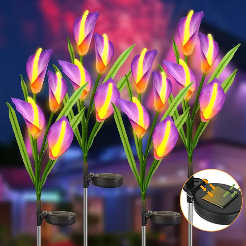 Solar Garden Light Upgrade Version 4-Light Lily Lamp, Outdoor Garden Lighting Outdoor Decorative Solar Lights for Yard Lawn Pathway Flower Bed Decoration, Backyard Solar Lights, Outdoor Landscape Lights, Solar Led Lights, Solar Garden Lamps