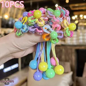 10-Piece Vibrant Cartoon Flower Ponytail Headpieces, Beaded Headband Headpieces with High-Elastic Spiral Hair Ties