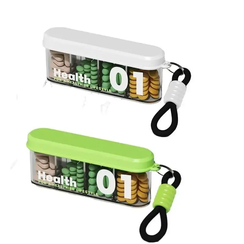 A portable pill dispenser with 2 compartments, consisting of 4 compartments - travel medicine bottles. The green and white styles prevent medication confusion, making it suitable for carrying out and easy to manage various supplements.