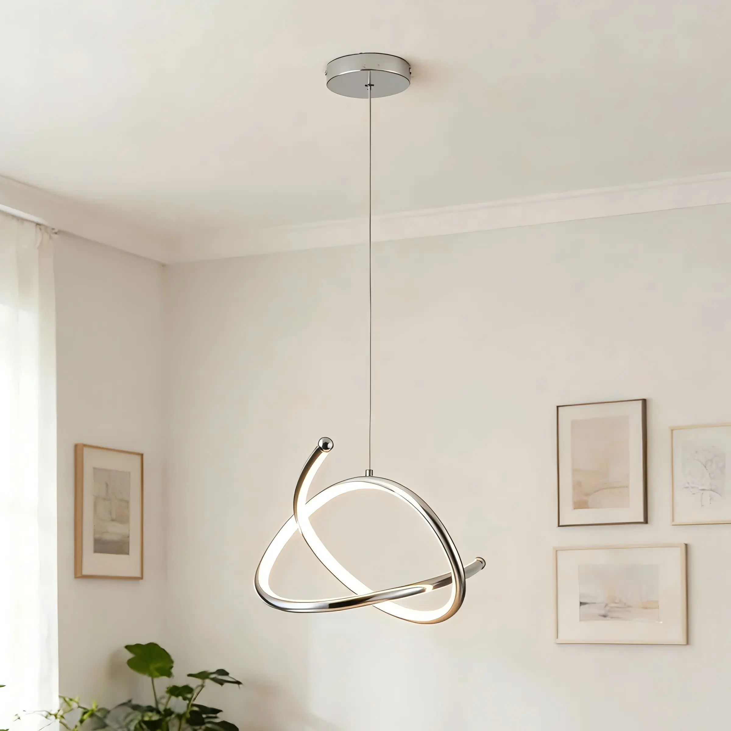 Garwarm Minimalist Geometric Aluminum LED Pendant Light - 30W Flicker-Free, Adjustable Hanging Length Indoor Decorative Light for Living Rooms, Dining Areas, Led Ambient Lighting
