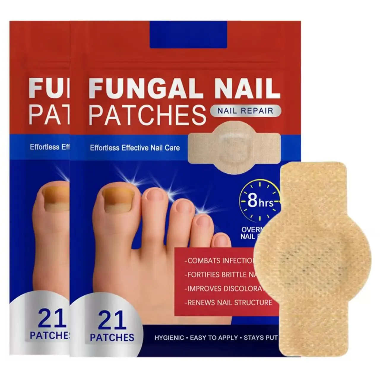 21-Count Overnight Fungal Nail Patches | Repair Brittle Discolored Nails, Fight Nail Infections & Restore Healthy Toenails