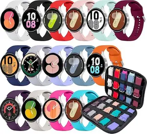 15 Pack No Gap  with Durable Strap Storage Bag Compatible with Samsung Galaxy Watch 7 6 5 4  40mm 44mm, , 20mm Soft Silicone  Strap for Galaxy Watch 6 4 Classic 42mm 46mm 43mm 47mm, Galaxy Watch 5 Pro 45mm, Galaxy Watch FE 40mm for Women Men sport band