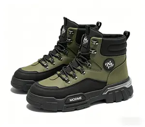 Men's Steel Toe High-Top Work Boots, Non-Slip Waterproof Durable Combat Ankle Boots for Outdoor Hiking