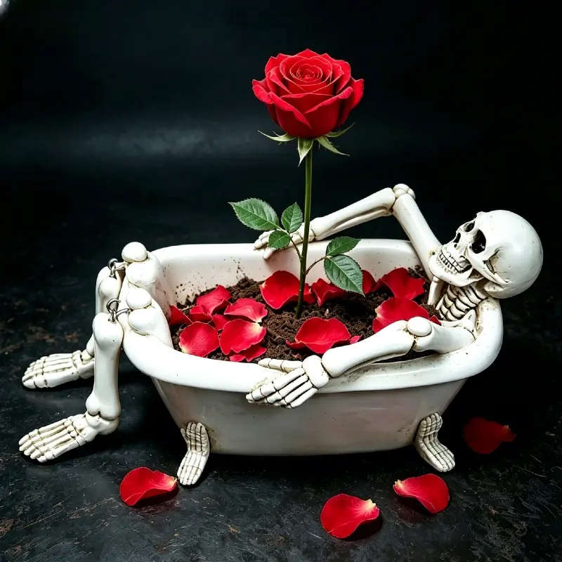 Skull Bathtub Planter Halloween Decor, Gothic Skeleton Flower Pot, Creative Succulent Planter, Garden Statue Ornament, Spooky Home Decoration, Unique Halloween Gift
