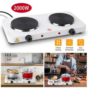 TOKIWA 2000W Cast Iron Double Burner Corded Portable Electric Heating Plate Stove, 5 Heat Settings, Overheat Protection, 110V Rapid Cook Compact Multifunction Household Appliance for RV, Home Use, Household Appliances