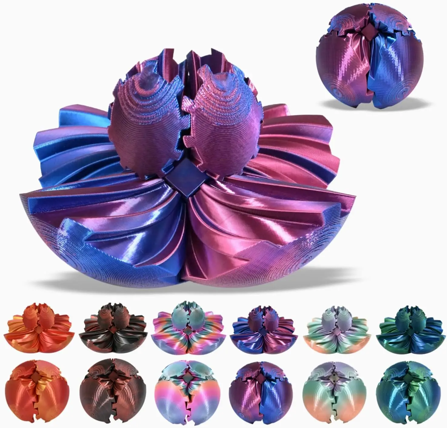 3D Printed Gear Ball Sphere Fidget Toy for ADHD, Anxiety, Stress Relief, Desk Toy for Adults and Kids, Spinning Gear Sphere Cube Sensory Toy for Focus, Relaxation, Office, School, Travel