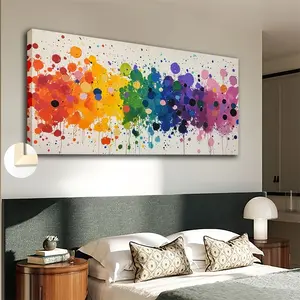 Artistic Retro-Classic Minimalist Abstract Rainbow Watercolor & Oil Painting Print - Large-Format (20x40 / 24x48 Inches) Framed Wall Art Decor, Suitable for Living Rooms, Bedrooms, Home Offices, and Classrooms - Featuring an Interior Solid Wood Frame