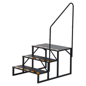 Garvee 3 Step Portable RV Steps with Handrail - Heavy Duty Steel Travel Trailer & Camper Stairs, Outdoor Hot Tub Steps with Non-Skid Tapes and Powder Coated Finish