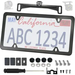 Universal Car Rear View Camera License Plate Bracket Kit, Black License Plate Frame and Backup Camera Holder, Dash Cam Mirror Camera Mount Kit- Only for Backup Rearview Camera