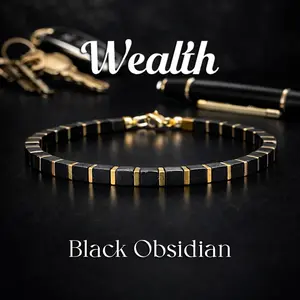 Square Obsidian Beaded Fortune Bracelet Handmade Natural Stone Daily Jewelry Gift