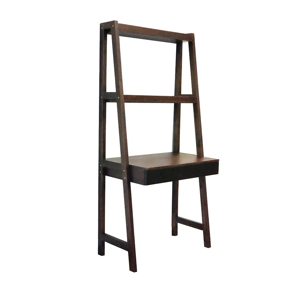 Multifunctional Rectangle Wooden Wall-Mounted Acacia Wood Ladder Desk (32x20x68in) with Ladder Shelf Organiser, Desk Storage, Study Room Shelves & Accessories