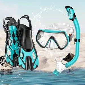Three-Piece Snorkel Mask Set, Waterproof Diving Goggles, Adult Swimming Glasses, Scuba Diving, Freediving, Adjustable Fins, Silicone Dive Gear, Training