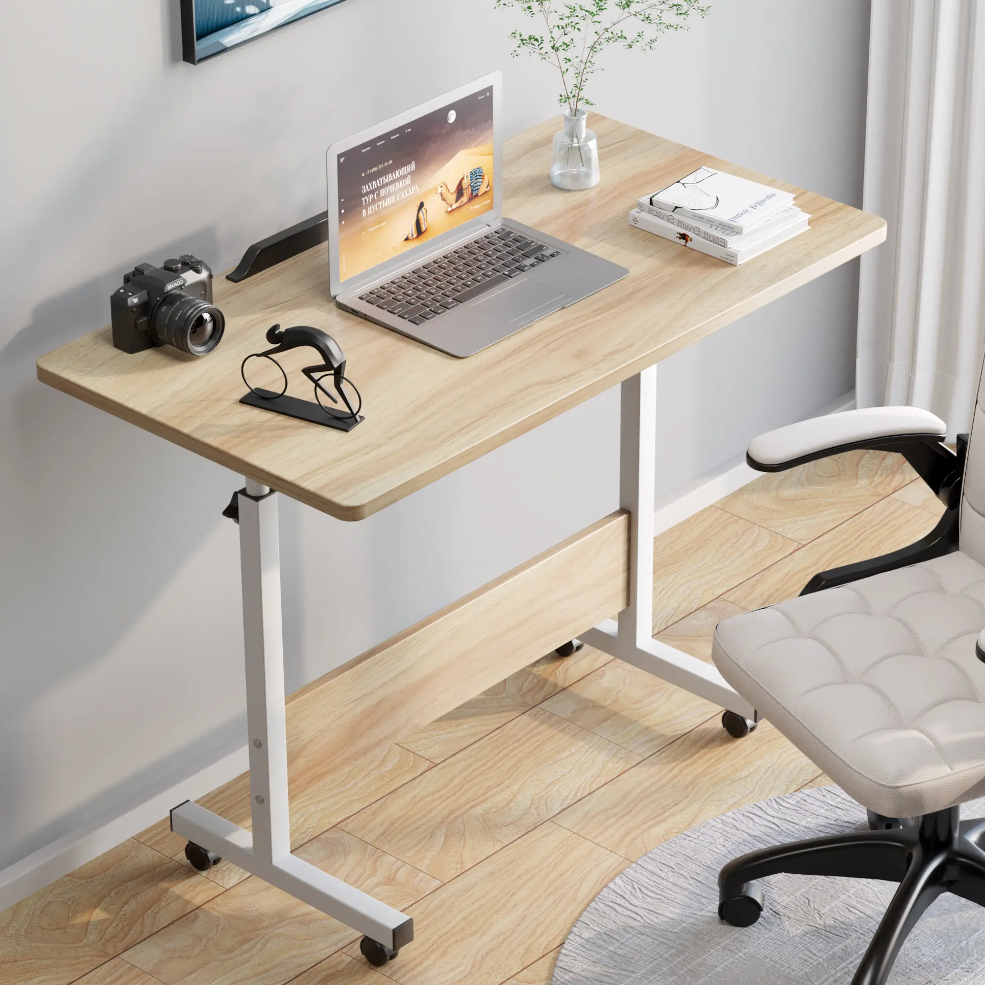 【Summer sale】Rolling Desk Adjustable Height,Rolling Computer Cart,Portable Laptop Desk,Small Adjustable Home Office Desk,Rolling Laptop Desk,Small Portable Desk