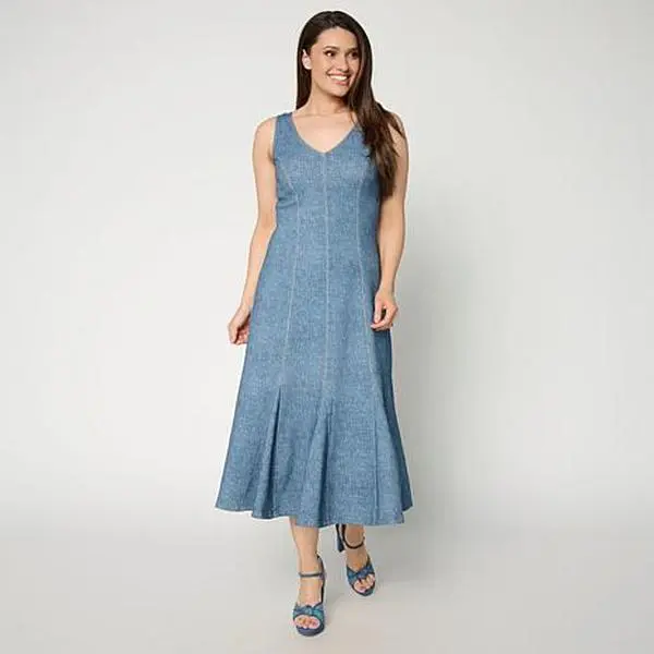 Tower Hill by Christie Brinkley Double Take Denim Knit Illusion Dress