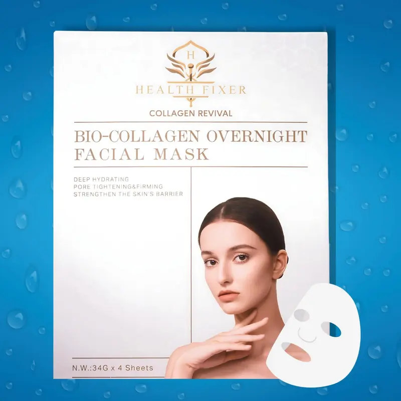 Bio-Collagen Korean Facial Mask - Deep Hydrating, Moisturizing, Tightening, Firming Overnight Face Skin Treatment Mask – Lifting Collagen Deep Face Mask For All Skin Types - 4 Sheets Skincare Moisturizer