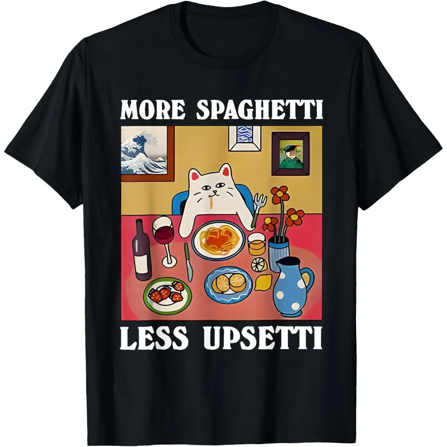 100% Cotton Men'S More Spaghetti Less Upsetti Funny Cute Cat Saying Quote T-Shirt Golf Gift T-Shirt For Men And Women