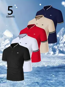 Men's Regular Fit Letter Print Polo Shirt, Fitted Casual Collared, Casual Short Sleeve Top for Summer, Fashion Men's Clothes for Daily Wear, Gamis, Shortsleeve, Polo Tees