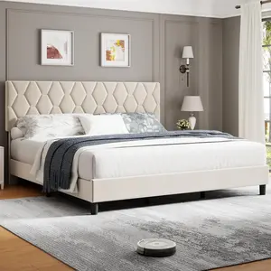 Gaomon Queen Adjustable Platform Bed Frame - Heavy-Duty Upholstered Headboard, Wooden Slats Support, No Box Spring Needed, Noise-Free Mattress Foundation, Minimalist Bedroom Furniture with Easy Setup, Adjustable Bed Frame