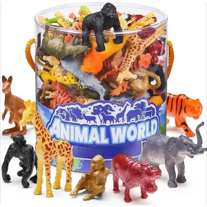P-MTS028   60 Piece Mini Zoo Animal Toy with Gift Box, Realistic Small Plastic Animal Figure Sensory Bins, Jungle Party Favors, Cupcake Topper, School Education, Birthday Gifts for Kids Toddlers