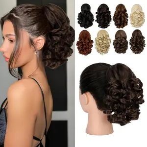 Ponytail Extension 9 inch  Short Claw Clip Ponytail Extensions for Girl Natural Black Hairpieces Clip Ponytail Extension  Messy Bun Fluffy Wavy Clip in Pony Tails Hairpiece for women for party