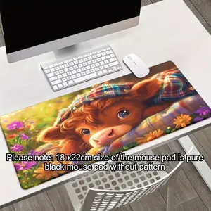 Charming Highland Cow Floral Table Mat, Large Size Work and Gaming Mouse Pad, Durable Design for Office and Home Use