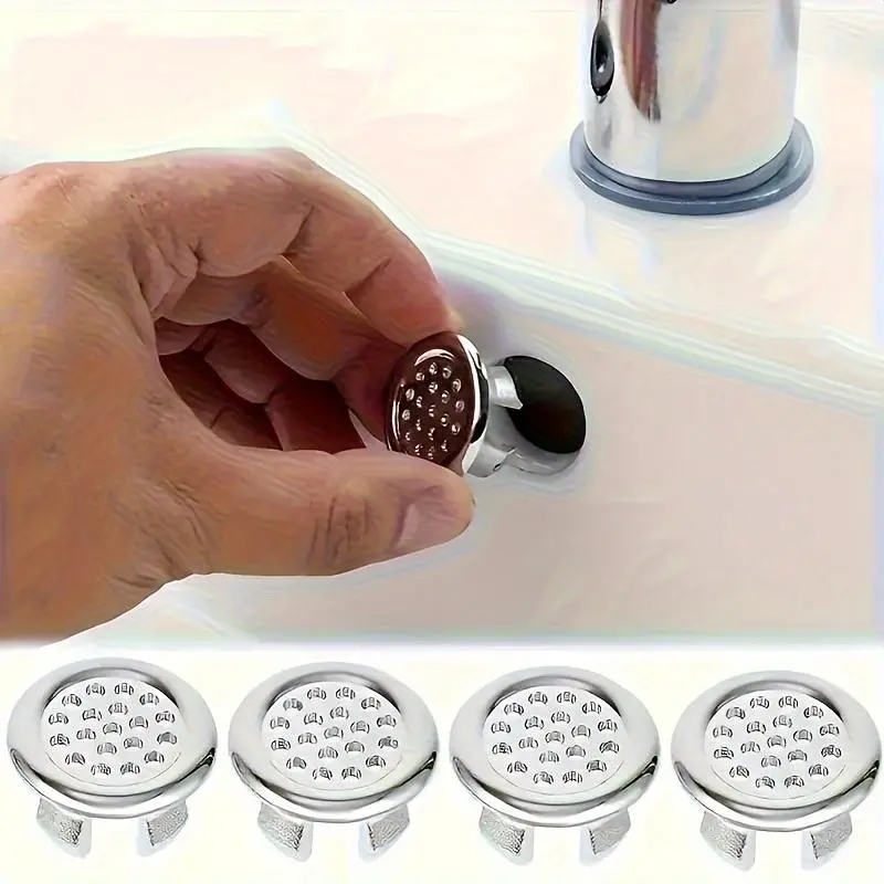 Elegant Sink Drain Cover 1pc/2pcs/4pcs Stainless Steel Decorative Sink Drain Cover | Leak-Proof Design, Easy Installation with Knob, Suitable for Bathroom and Kitchen, Modern Minimalist Style, Kitchen Sink Accessory