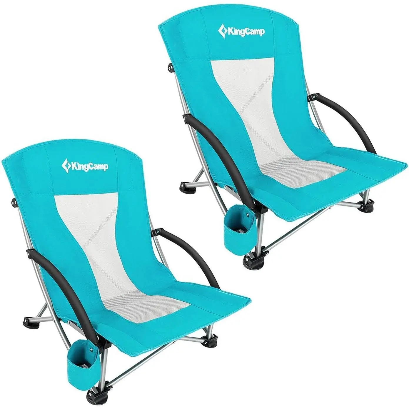 KingCamp Folding Beach Chairs 2-Pack for Adults, Ergonomic High Back & Low Sling Design, Lightweight Outdoor Seat with Breathable Mesh, Cup Holder, Supports 300 lbs, Outdoor Folding Chairs, Collapsible Folding Chairs BackToSchool