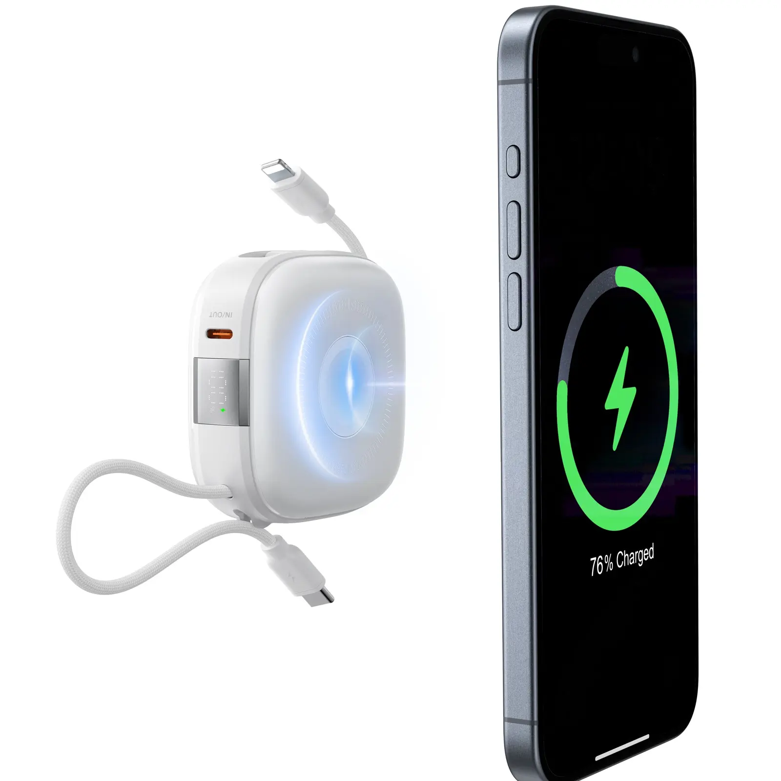 Charmast 10000mAh Magnetic Wireless Power Bank 20W PD Fast Charging 3-in-1 Portable Charger for Smartphones Smartwatches & Earbuds Built-in USB-C Secure MagSafe Wireless Charging Travel Battery Pack Cable Chargeable