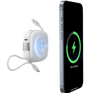 Charmast 10000mAh Magnetic Wireless Power Bank 20W PD Fast Charging 3-in-1 Portable Charger for Smartphones Smartwatches & Earbuds Built-in USB-C Secure MagSafe Wireless Charging Travel Battery Pack Cable Chargeable