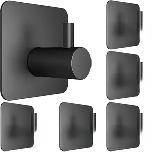 6 Pcs Adhesive Wall Hooks for Hanging - Waterproof Shower Hooks Heavy Duty Towel Hooks for Bathrooms Kitchens and Offices Black