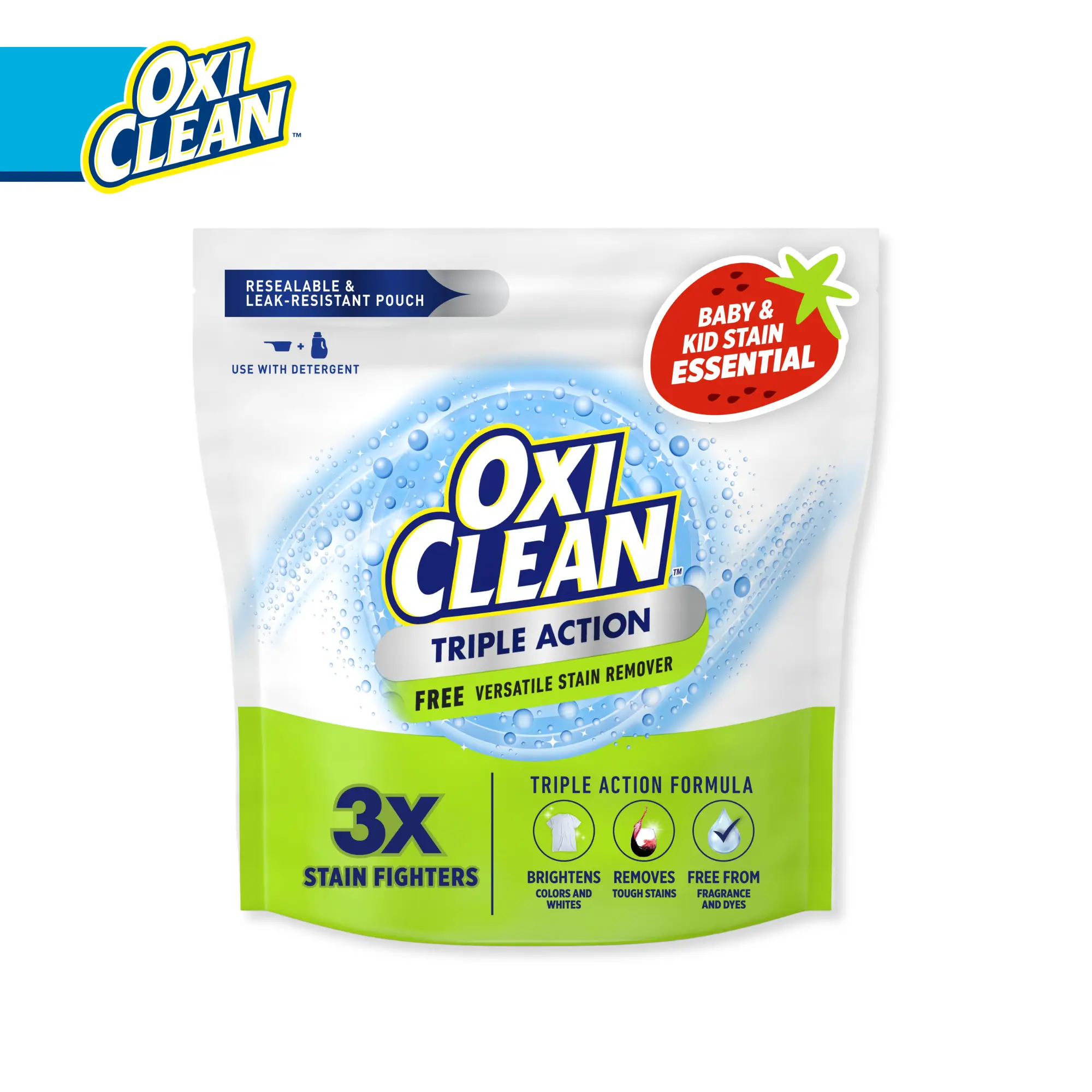 OxiClean Triple Action Free Versatile Stain Remover Powder, To Use with Detergent, 4 lbs