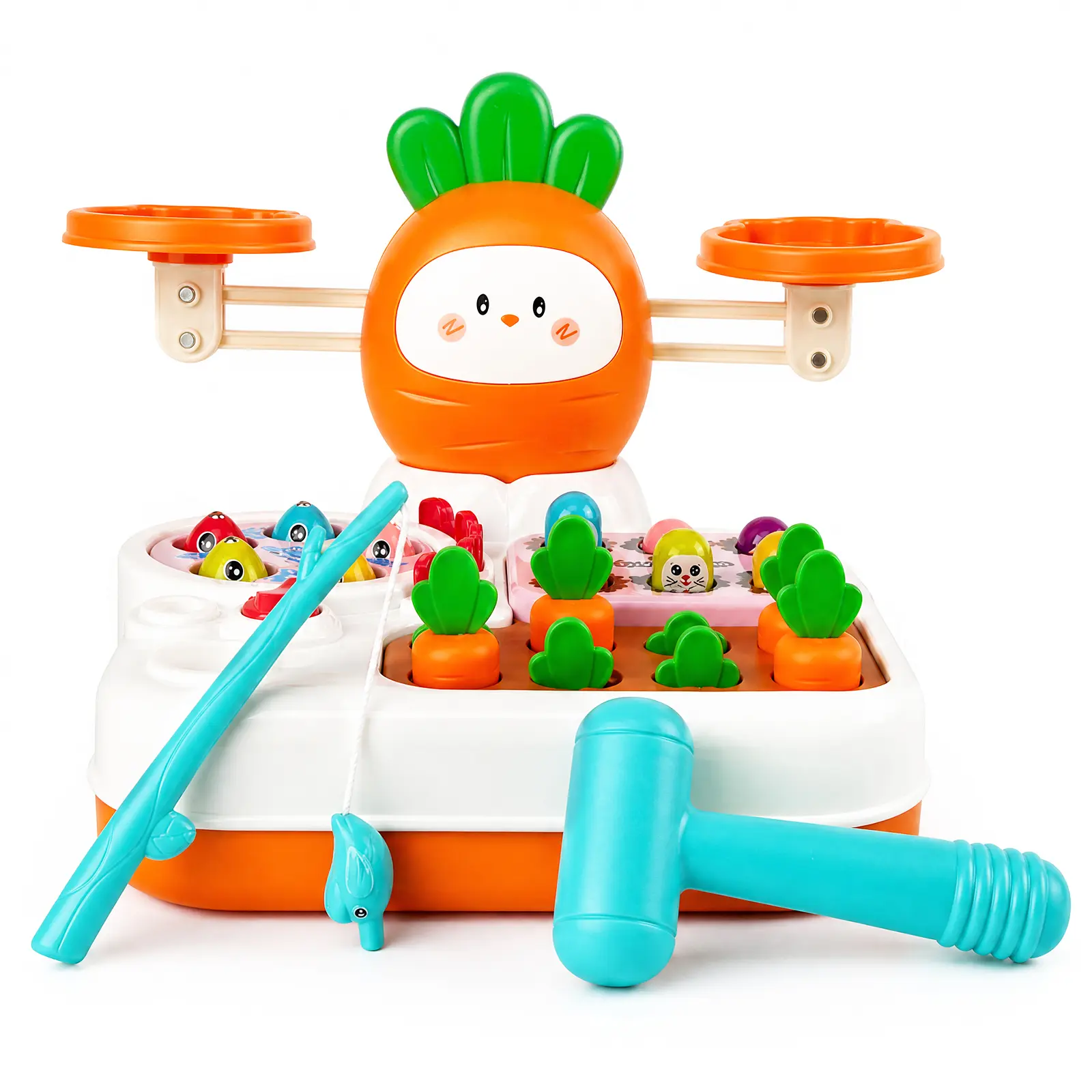 4-in-1 Montessori Learning Toy for Toddlers | Balance, Fishing, Whack-a-Mole & Carrot Harvest | Educational Gift for Ages 3+