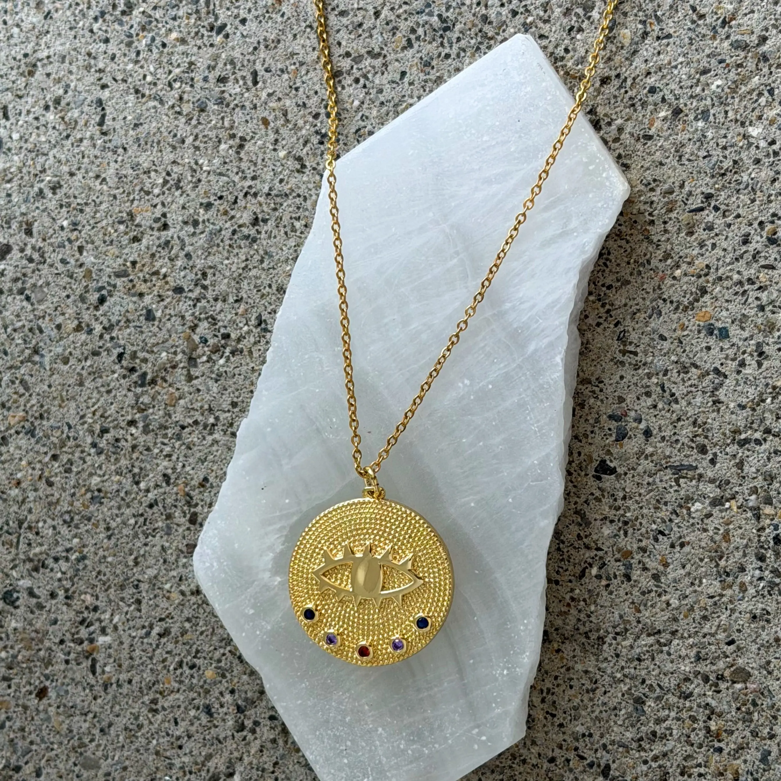 GOLD MULTICOLOR EYE MEDALLION necklace