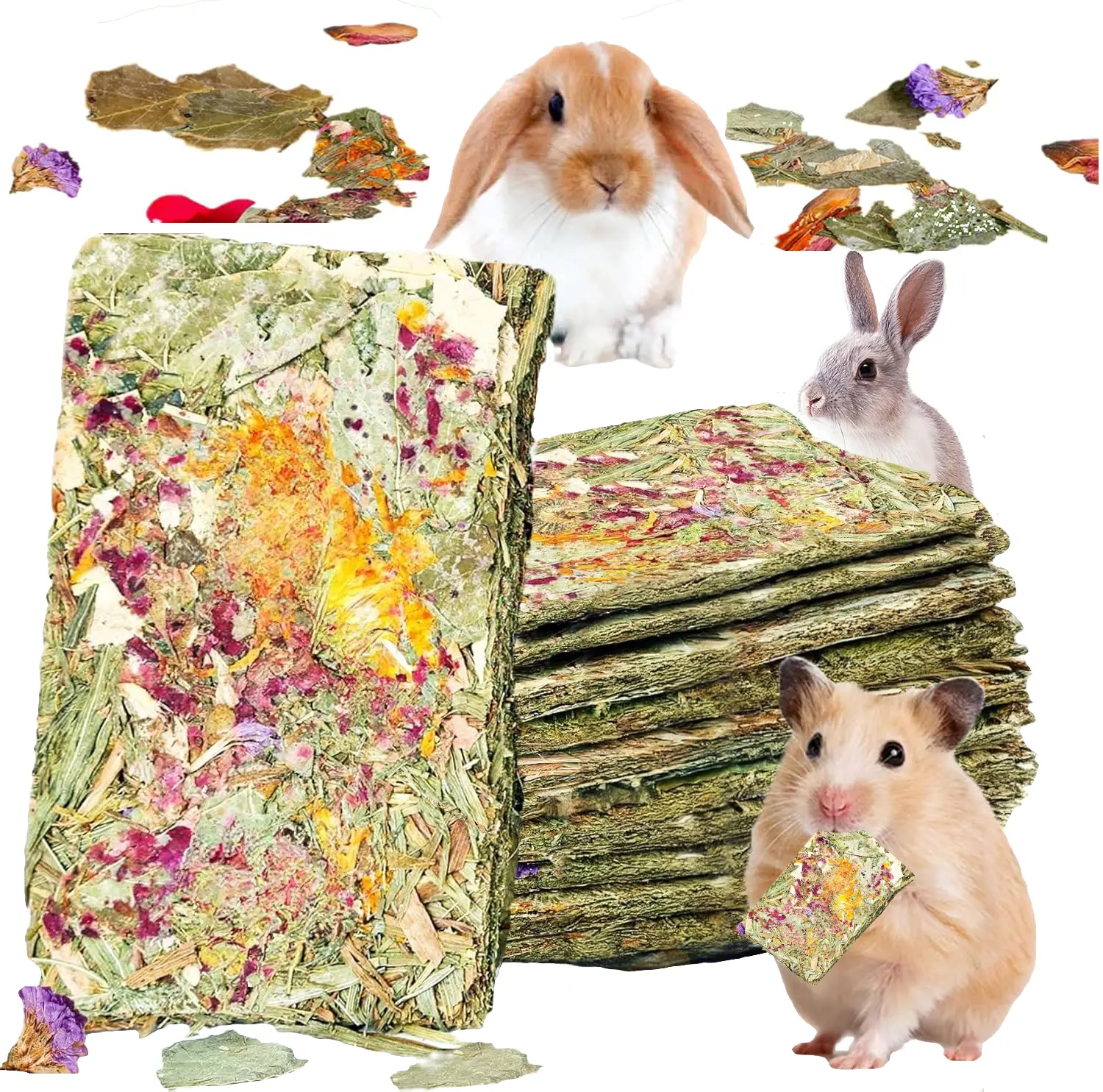 GREMBEB Rabbit Toys Bunny Toy Guinea Pig Treats Timothy Hay Chew Toys Chips with Herbal Flowers Hamster Snacks Chinchillas Gerbils for Teeth Apple Sticks Sweet Bambooood for Small Animals Teeth