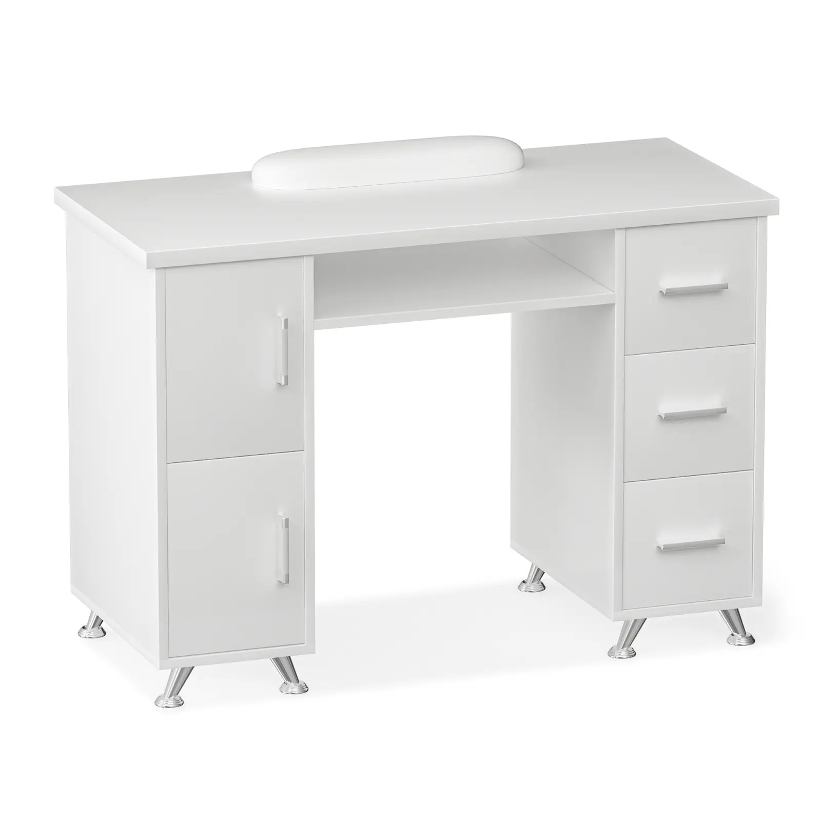 Manicure Table Nail Station White Nail Desk for Nail Tech Acetone Resistant Nail Table for Nail Tech with Extended Drawers & Cabinets & Wrist Cushion
