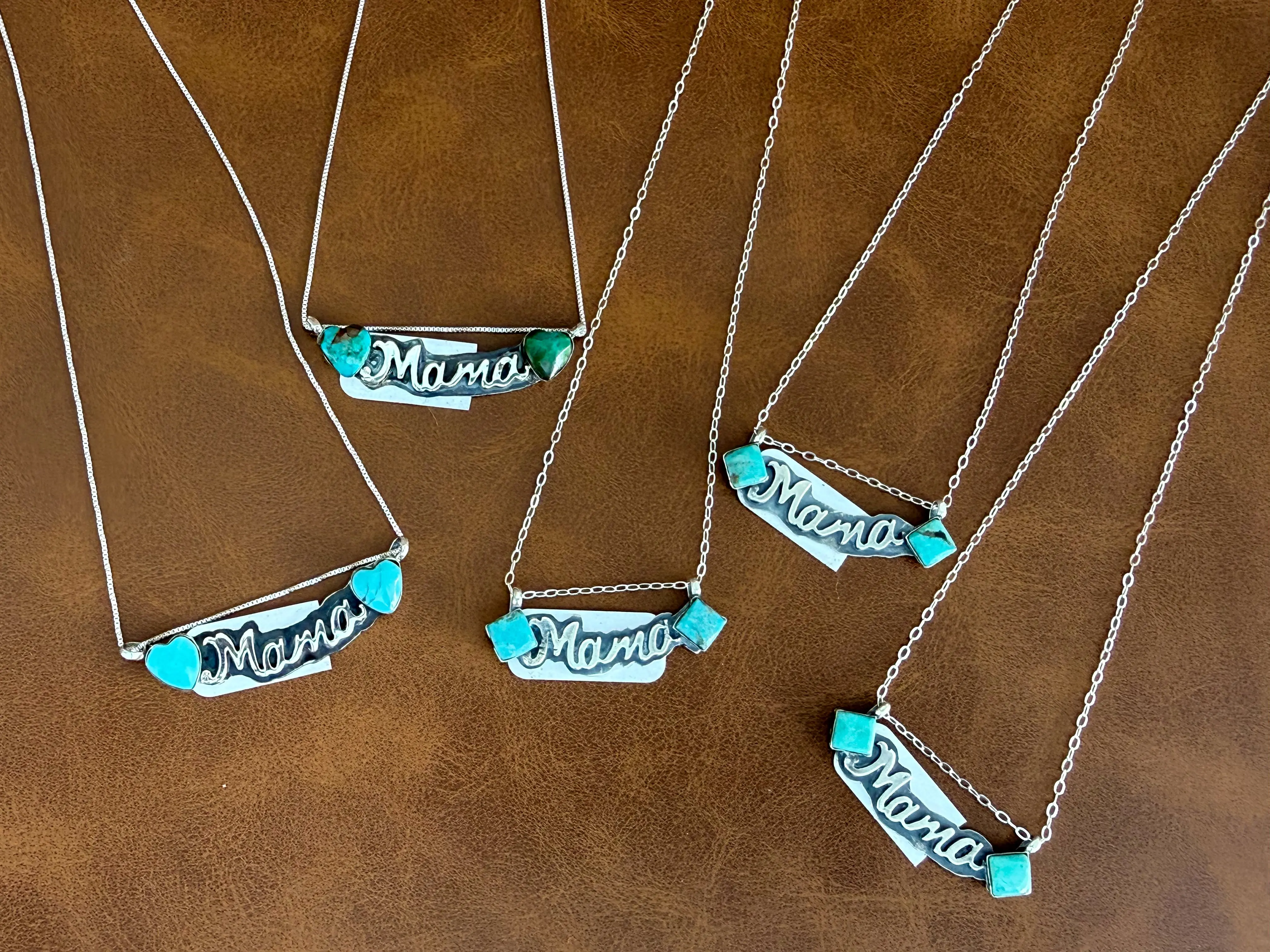 Navajo Handmade Sterling Silver Kingman Turquoise Mama Necklace | Signed by Charlene Yazzie | Choose Your Style