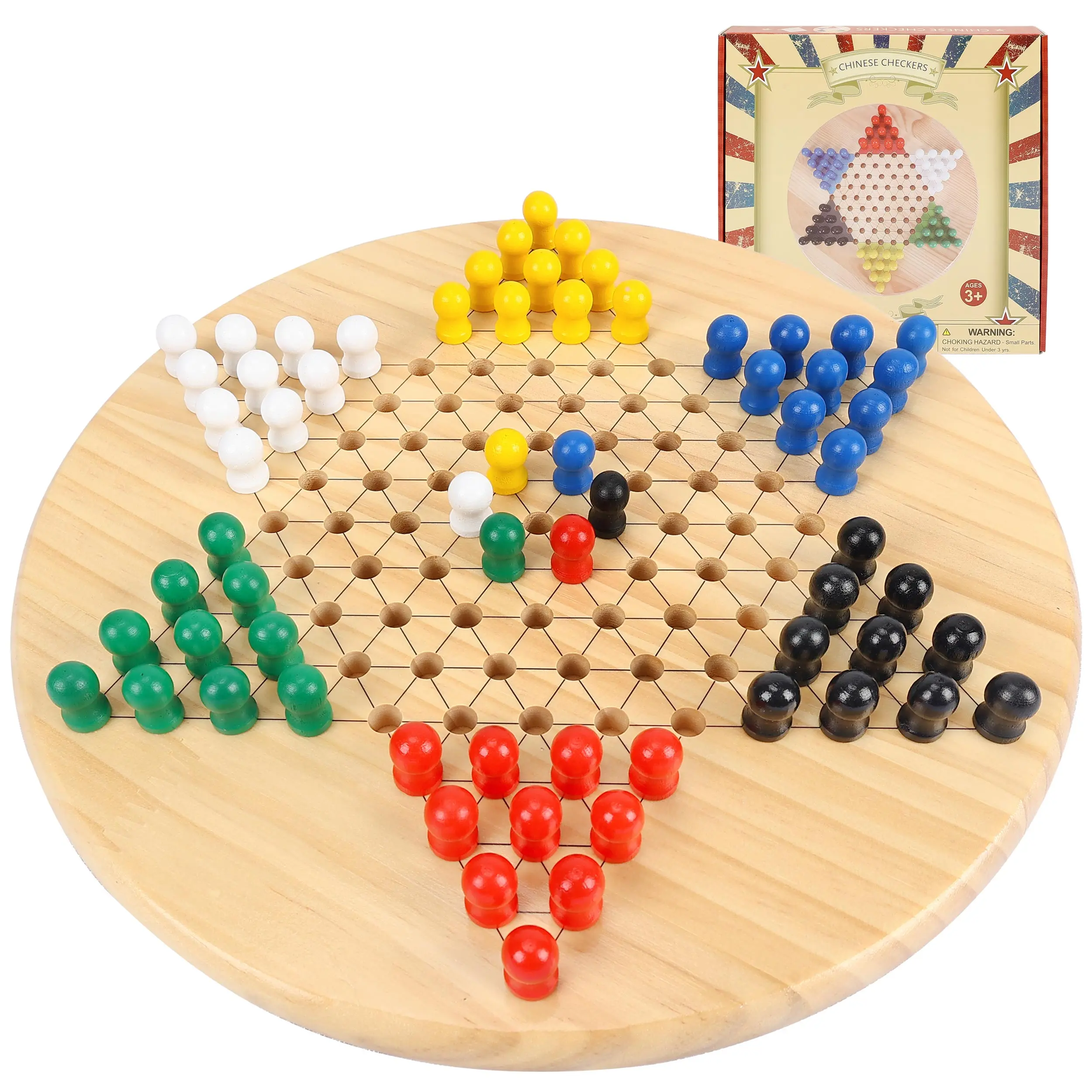 Chinese Checkers Board Game Toy for Adults Seniors Kids, 11.5 inches Classic Wooden Checkers Game Set, 66 Wooden Pegs in 6 Bright Colors, Fun Family Board Games for All Ages