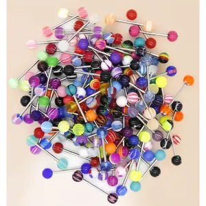 110Pcs 14G Tongue Ring Barbells Stainless Steel Assorted Colors for Women Men Wholesale Body Jewelry Bulk Piercing Kit