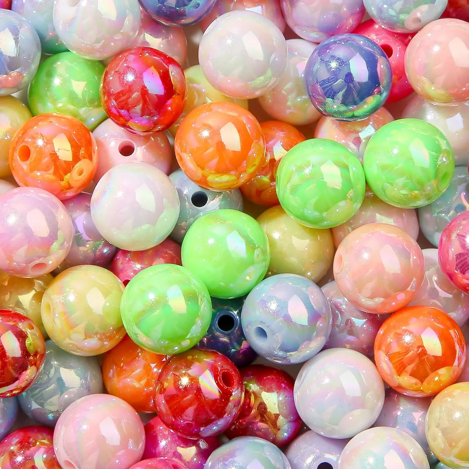 16mm  Beads Ab Color Beads Round Space Beads 95 count Multicolor  Beads for for Bracelet Necklace Earring  Making(Rainbow)