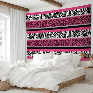 Pink Leopard & Zebra Print Tapestry Wall Hanging, Bold Animal Stripe Tapestries, Glam Y2K Style Wall Blanket, Trendy Backdrop Decor for Teen Girls Bedroom & Living Room, Vibrant Aesthetic Wall Art