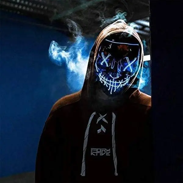 iChase Light Up Purge Scary Mask, EL Wire Neon Cosplay Mask, Flashing LED Rave Mask for Halloween Decorations