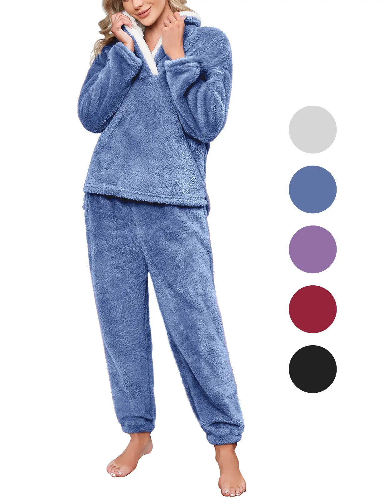 HEEKPEK Women's 2-Piece Warm Fleece Pajama Set - Long Sleeve Pullover Sherpa Hoodie, Loose Basic Casual Comfortable Fit Pants, Winter Loungewear Sleepwear