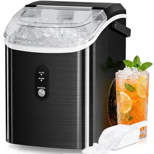 Nugget Countertop Ice Maker with Soft Chewable Ice, 34Lbs/24H, Xbeauty Portable Ice Machine with Ice Scoop, Self-Cleaning, One-Click Operation, for Kitchen,Office Stainless Steel