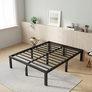 King Size Bed Frame 12 Inch Metal Platform with Underbed Storage No Box Spring Needed Heavy Duty Steel Slat Support Noiseless for Bedroom Guest Room Robust Stable Design Furniture