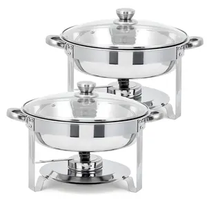 Gaomon 5QT Round Stainless Steel Chafing Dish Warmer Set (2 Pack) - Warmers for Food Buffet Set with Glass Lids, Fuel Holders, Food Pans - Ideal for Weddings, Parties