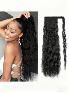 Long Curly Ponytail Hair Extension — Magic Wrap-Around Style Synthetic Hairpiece with Corn-Wave Texture (Heat-Resistant Material)