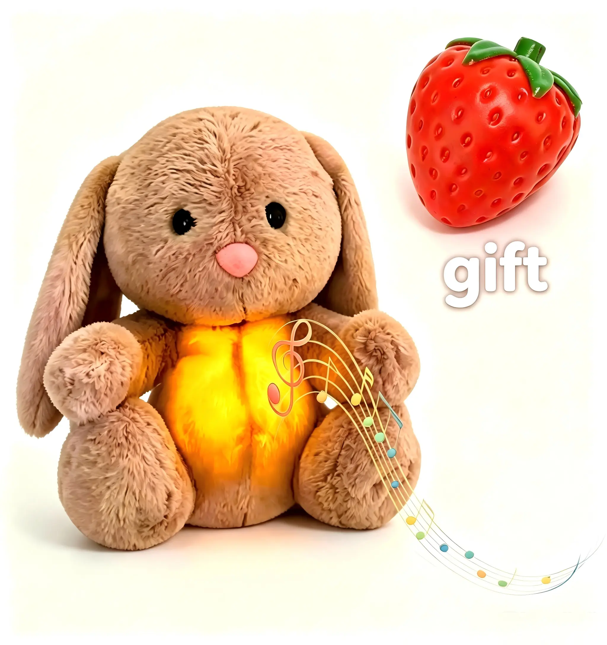 [Deliver strawberries]2026 New Breathing Rabbit Plush, Glowing White Noise Sleep Aid with Rhythmic Breath for Anxiety Relief & Fast Sleep
