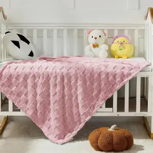 Pink Textured Checkered Throw Blanket, 330GSM Soft Plush Fleece Blanket for Couch Sofa Bed, Cozy Decorative Giftable Home Blanket, 30x40 Inches